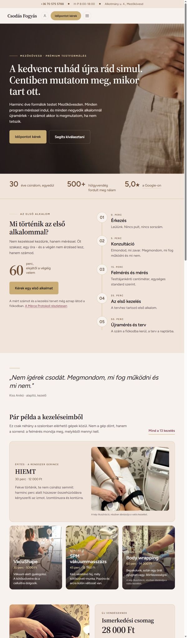 A Csodás Fogyás weboldal élő előnézete